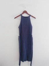 Forever 21 Womens Sweater Dress SZ L Blue Ribbed Knit Halter Neck Sleeveless