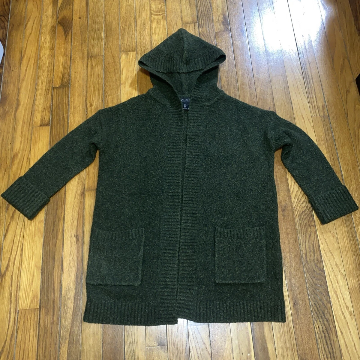 Rachel Zoe Green Hooded Duster Open Cardigan Sweater Coat