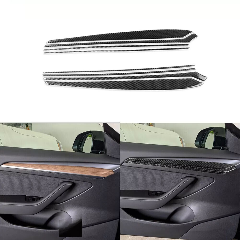 8Pcs Real Carbon Fiber Interior Door Panel Trim Strip For Tesla Model 3/Y 17-22