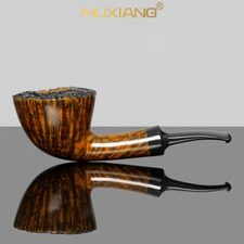 MUXIANG Smooth Horn Pipe Briar Wooden Tobacco Pipe Vulcanite Stem Freehand Pipe