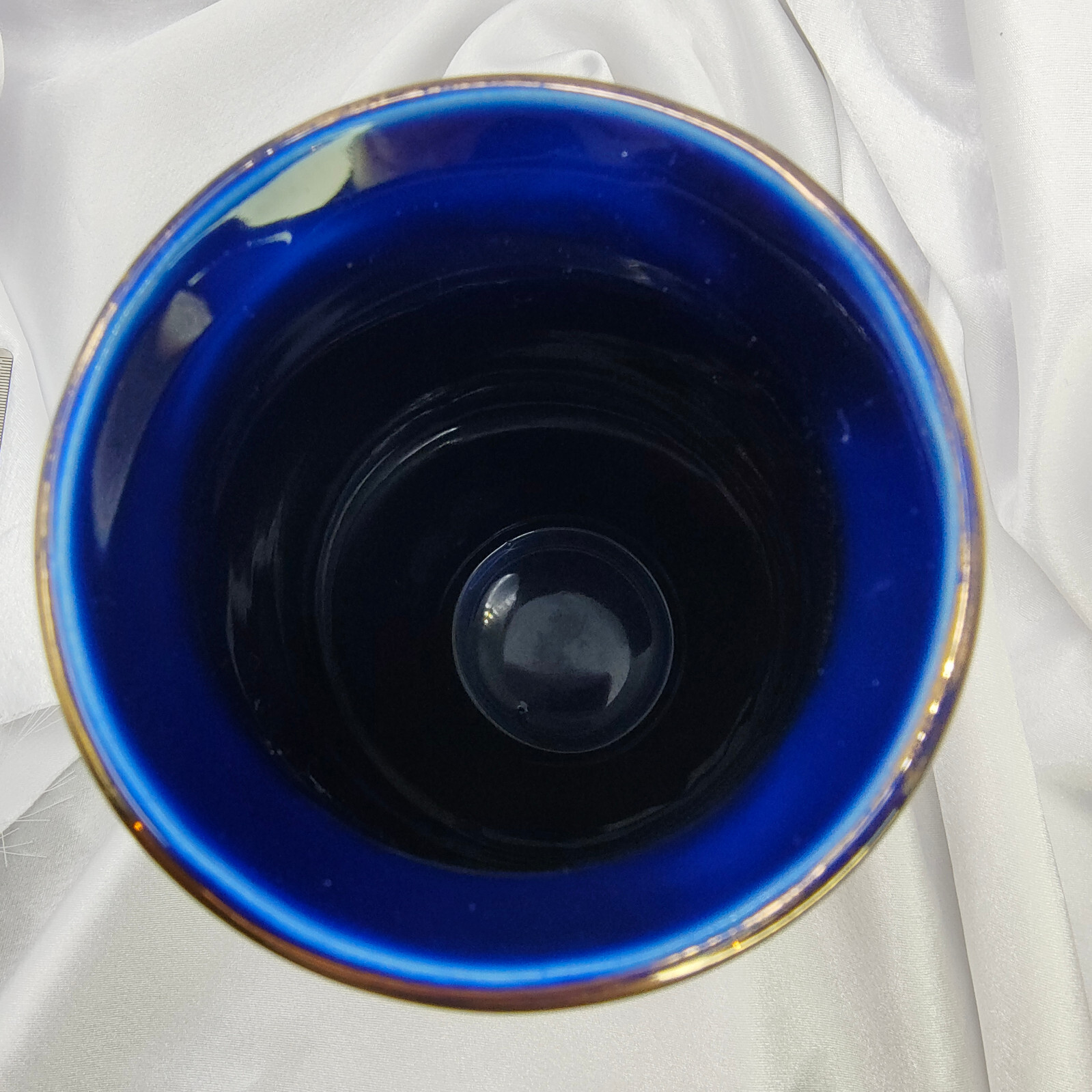 VTG Japanese Vase Cobalt Blue Rooster Sakura Cherry Blossom Gold Accents Signed