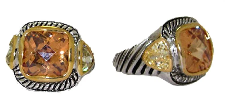 Cz Cavo Anello Champagne Citrino Argento & 18kt Giallo Oro Bianco Swarovski 5