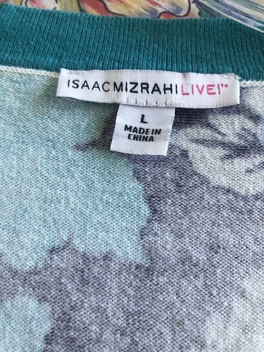 Isaac Mizrahi Live! Cardigan Women's Large Blue Floral Paisley L/S Cotton Nylon - Picture 14 of 15