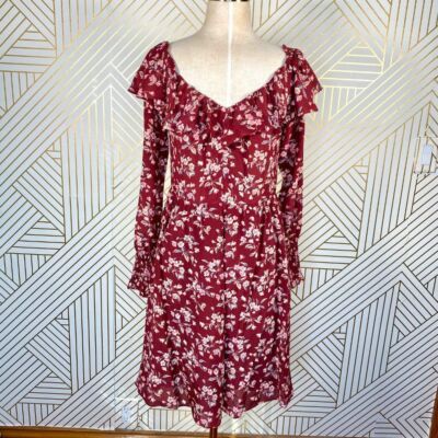 NWT Rebecca Taylor Tilda Floral Silk Ruffle Dress in Burgundy Floral Size 2
