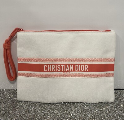 Christian DIOR Terry Cloth Clutch Wristlet Makeup Bag Off-White