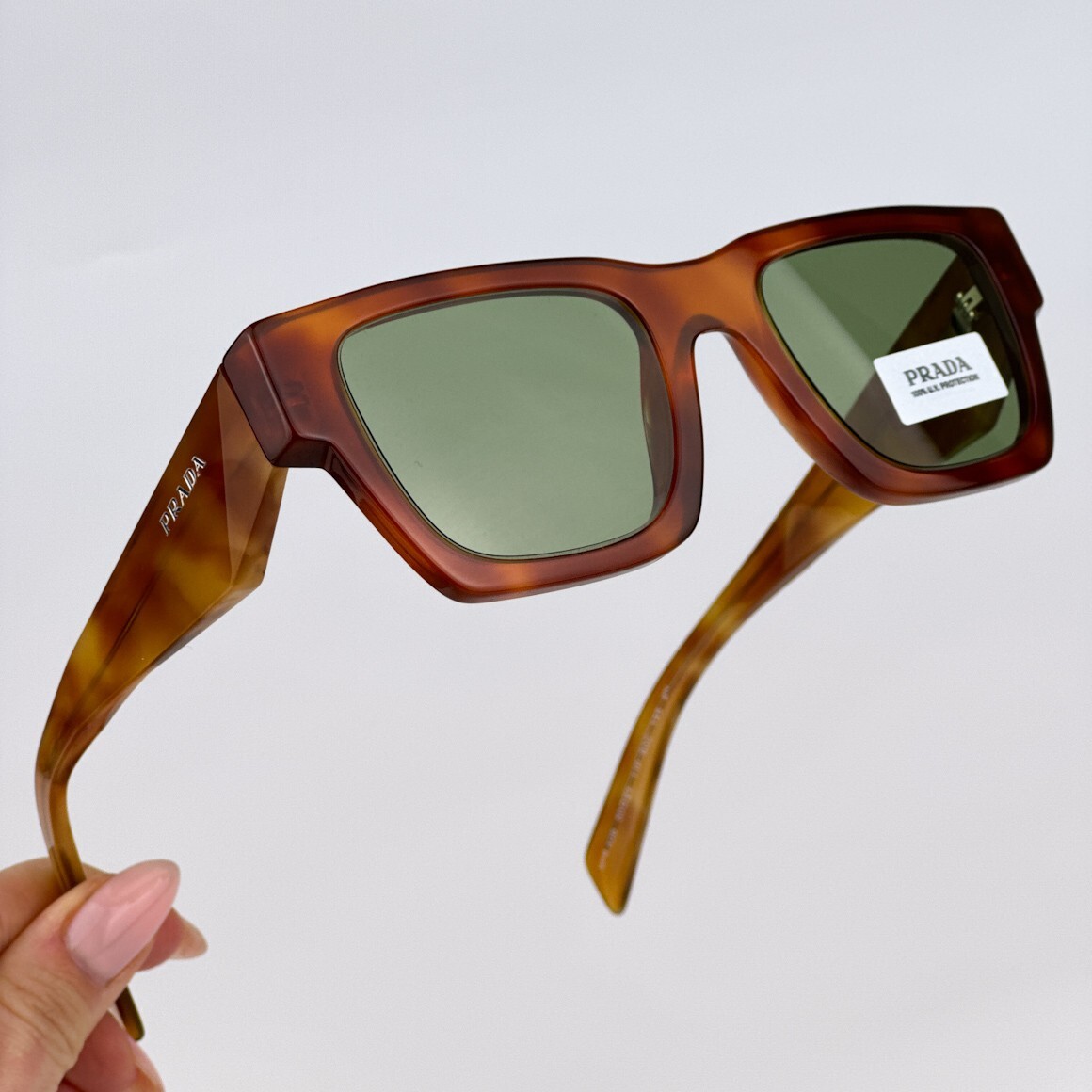 Prada Women Sunglasses Cognac Tortoise Green Square PRA06S  display picture 3