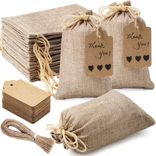 30Pcs Premium Burlap Gift Bags with Drawstring and 30Pcs Gift Tags  String, 3X4