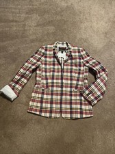 J Crew Regent Blazer 100 Cotton Red Plaid Lined Arms Pockets Women Sz 8