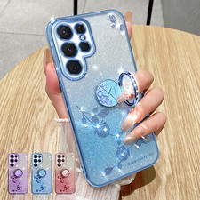 Women Floral Bling Glitter Ring Stand Case For Samsung S23 Ultra S22 S21 S20 FE