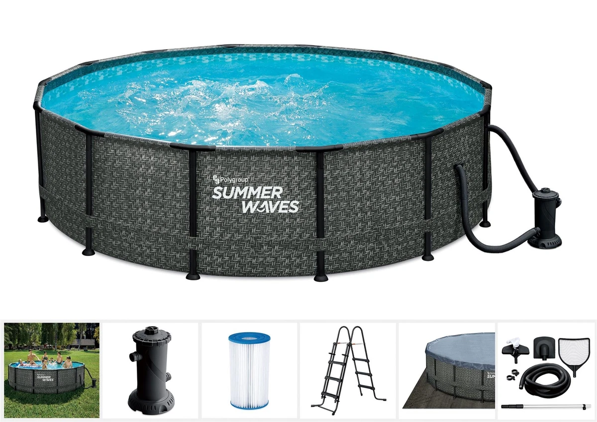 Summer Waves 14ft Deep Dark Herringbone Print Elite Frame Round Pool For Parts
