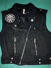 White Zombie Girls Sleeveless Biker Jacket Denim Cut-off Waistcoat Vest Gilet