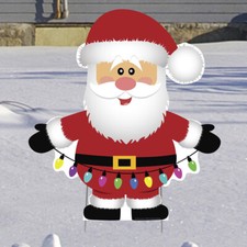 SANTA CLAUS WITH CHRISTMAS LIGHTS Plastic Outdoor YARD SIGN Cartoon FREE SHIP