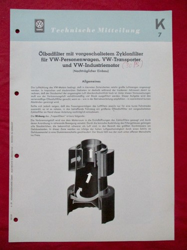 K7 VW Dienst Technische Mitteilung K7 4-59 Zyklonfilter Typ 1,2 +Industriemotor