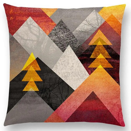Sunrise And Moon Dreamy Peaks Colorful Mountains Abstract Triangle Cushion Cover - Picture 31 of 49