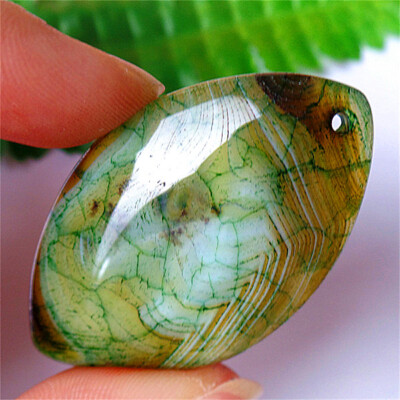 54x33x8mm Green&Brown Dragon Veins Agate Marquise Healing Pendant Bead DY2253