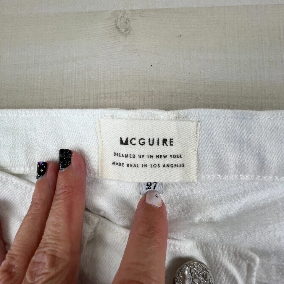 Jeans feminino McGuire 27 jeans branco botão desgastado estilo mosca 186D cintura média - Imagem 4 de 4