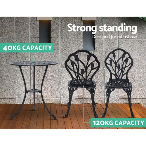 NNEDSZ 3PC Outdoor Setting Cast Aluminium Bistro Table Chair Patio Black - Picture 10 of 12