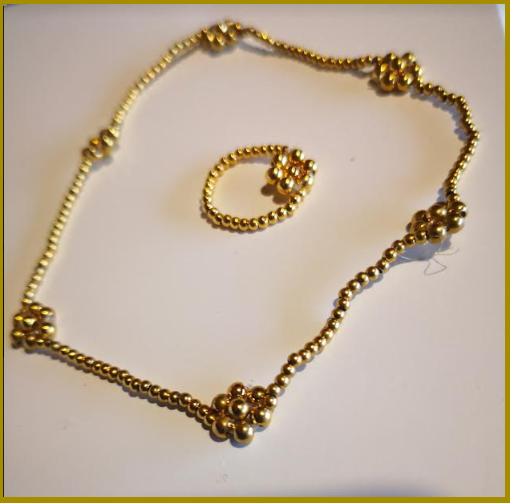 Golden Beaded Bracelet and Ring Set-image