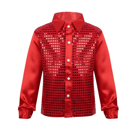 Kids Boys Tee Choir Shirt Stage Jacket Glittery Costume Latin Wedding Sequined - Picture 33 of 84