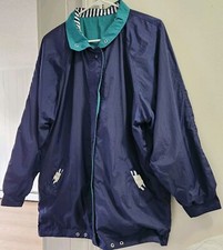 CS Essentials Women's Lg Reversible Wind Rain BL GRN Jacket Stripe Snaps Pockets