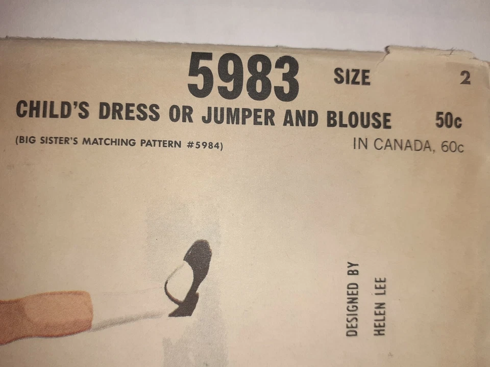 McCall's 5983 Dress Jumper Blouse Sewing Pattern Girls 2 VTG 60s Cut Fit Flare - Image 3 of 4