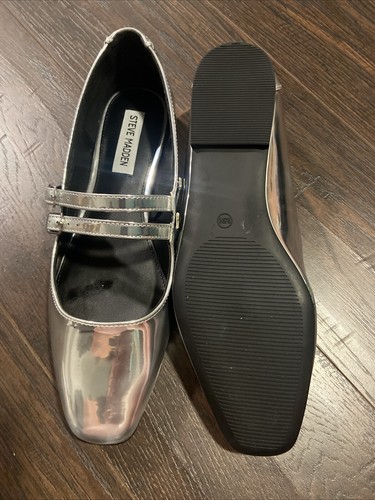 Women’s Steve Madden Bensonn Double Strap Mary Jane Shoes - Silver Chrome, 9.5 - Picture 4 of 4