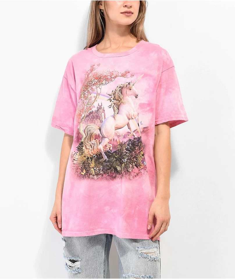 Incrível Camiseta Adulta Unicórnio Rosa Fantasia Arco-íris Cavalos da Montanha Égua P-4X - Imagem 2 de 4