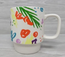 STARBUCKS White FLORAL 12 oz Stackable Stacking COFFEE Cup MUG Spring 2016