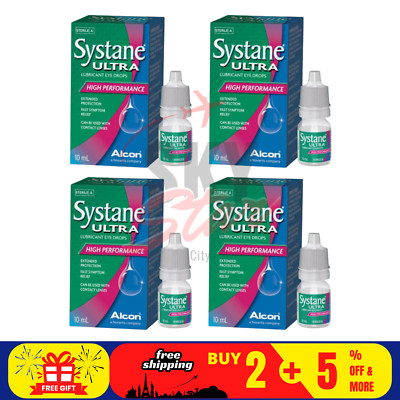 4 x Alcon Systane Ultra Gleitmittel Augentropfen Hochleistung 10 ml KOSTENLOS...