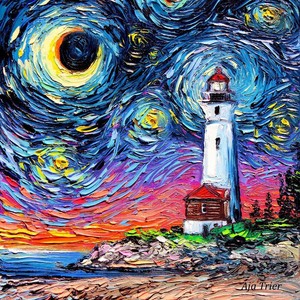 Coastal Light House Seascape Starry Night Wall Art Print Van Gogh Home Decor Aja Ebay