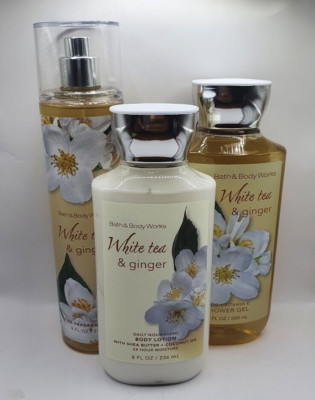 BATH AND BODY WORKS WHITE TEA & GINGER BODY MIST, LOTION & WASH (SET OF 3)