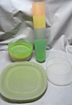 Vintage Clear Colors Tupperware Bowls Plates & Cups 14 Piece Lot