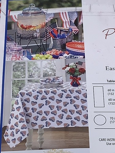Colordrift Pride Heart Water Resistant Tablecloth 60x84” Patriotic NWT - Picture 2 of 3