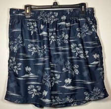 Mens OP Size Large Swim Shorts Large Navy Blue Palm Tree Design Lined EUC