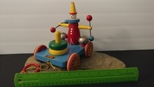 Vintage Brio Pingel Pelle Animated Wooden Clown Wagon Pull Behind Toy Sweden1970