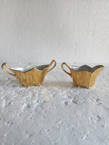 Vintage Gold Lusterware Porcelain Creamer & Sugar Bowl by Meito China