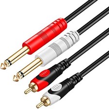 Tan QY RCA to 1/4 Cable 10Ft,Dual 1/4 inch 2 x 6.35mm TS Mono Male Jack to Dual