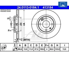 2 pieces brake disc ATE 24.0113-0184.1 for Citroën C3 I C2
