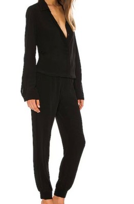 Monrow Black Loose Fit Button Front Jumpsuit Sz XS Goth Pretty Resort Vacation