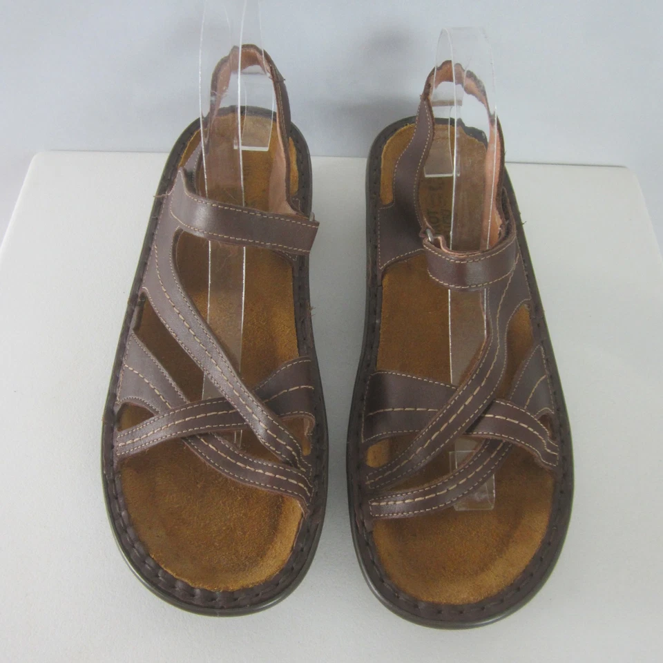 NAOT Footwear Women 11 Strappy Sandals Brown Leather EU 42 Wedge Ankle Straps - Image 2 of 4