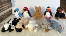 Ty Beanie Babies Lot of 10 Plush Toys Dolphin Bear Monkey Penguin Vintage