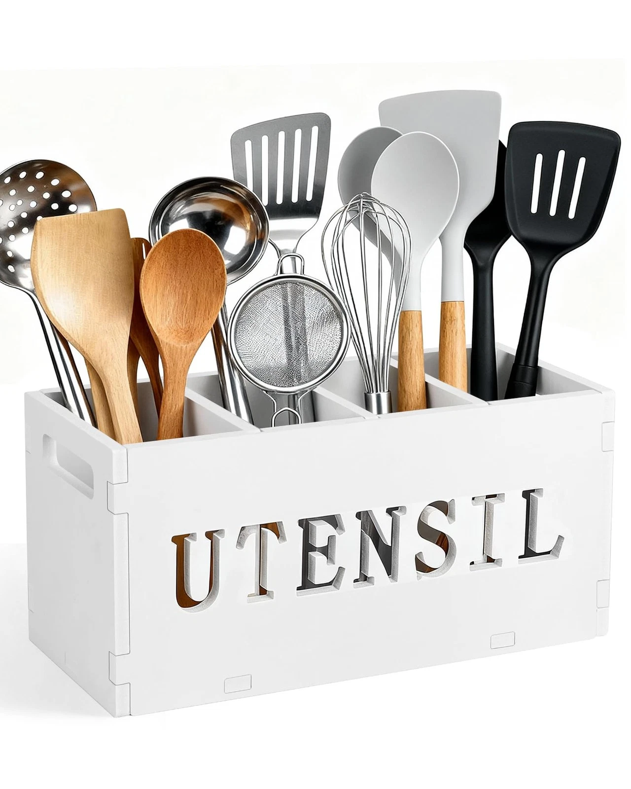 Kitchen Utensils Holder, Cooking Utensil Organizer with 4 White