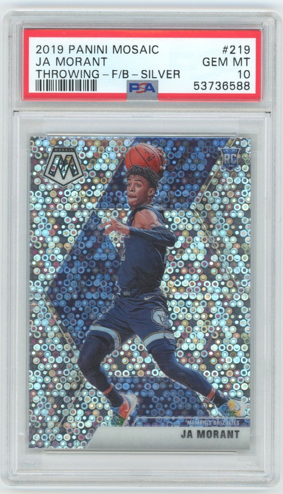 2019 Panini Mosaic #219 Ja Morant THROWING Fast Break Silver PSA 10