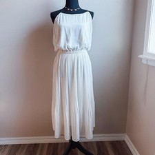 213 Industry White Pleated Halter Dress Tea Length Open Back Size S
