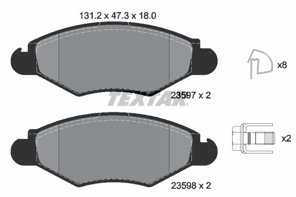 Plaquettes de frein Textar 2359703 anti-vibration pour réparer le frein à disque CITROËN 1609252980