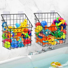 2 Pack Bath Toy Storage Organizer Basket, Large Metal Bathtub Toy Holder, Wall M