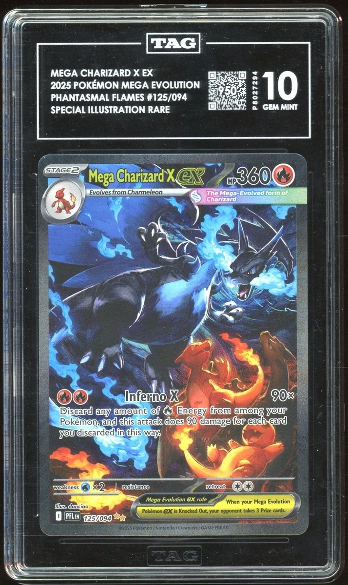 2025 Pokemon Phantasmal Flames Mega Charizard X Ex #125 TAG 10