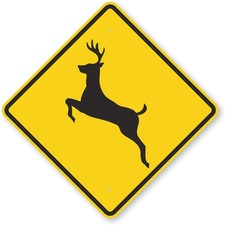 Deer Traffic Crossing Sign 24"x24" Reflective Aluminum Yellow Black Road Safety