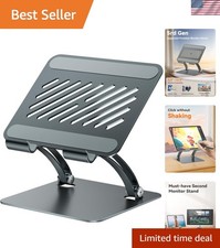 Sturdy Aluminum Dual Rod Tablet Stand with Non-Slip Base for Stability, Gray