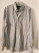 Tommy Hilfiger Mens Beige Blue Striped Long Sleeve Button Down Shirt Size L